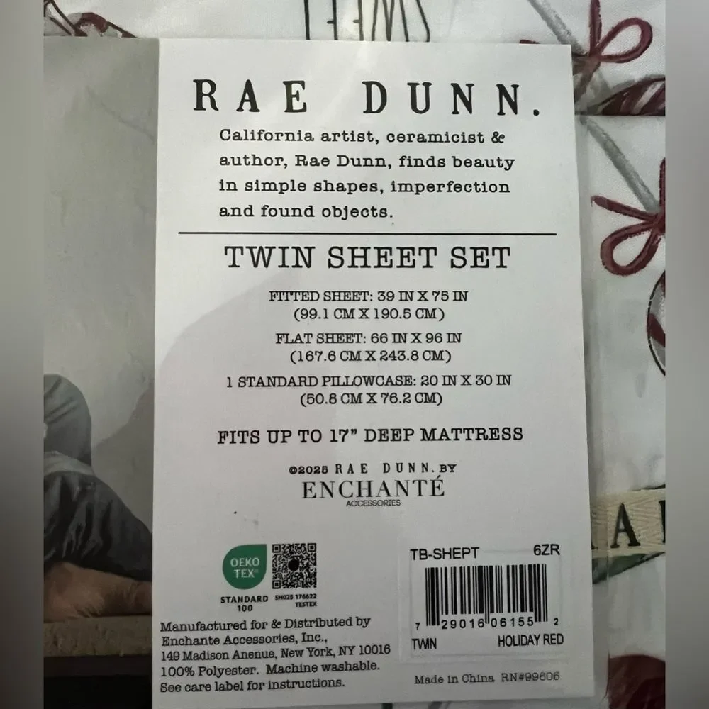 Rae Dunn Sweet Holiday White Twin Sheet Set